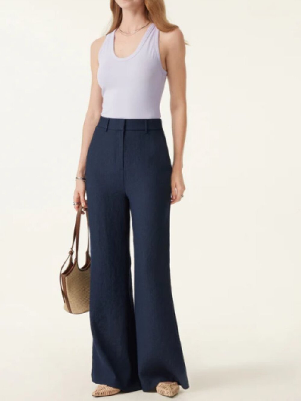 OGL Navy Blue High-Rise Wide Leg Trousers Sustainable Flowy Work Pants Size  S